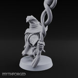 Dual Staff Brandishing Dwarf Wizard Miniature for Dungeons and Dragons, Pathfinder or other TTRPGs