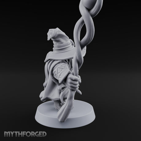 Dual Staff Brandishing Dwarf Wizard Miniature for Dungeons and Dragons, Pathfinder or other TTRPGs