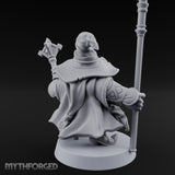 Dual Staff Brandishing Dwarf Wizard Miniature for Dungeons and Dragons, Pathfinder or other TTRPGs