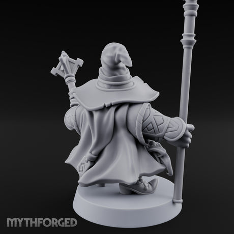 Dual Staff Brandishing Dwarf Wizard Miniature for Dungeons and Dragons, Pathfinder or other TTRPGs