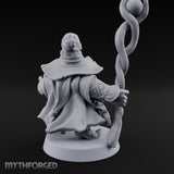 Dual Staff Brandishing Dwarf Wizard Miniature for Dungeons and Dragons, Pathfinder or other TTRPGs