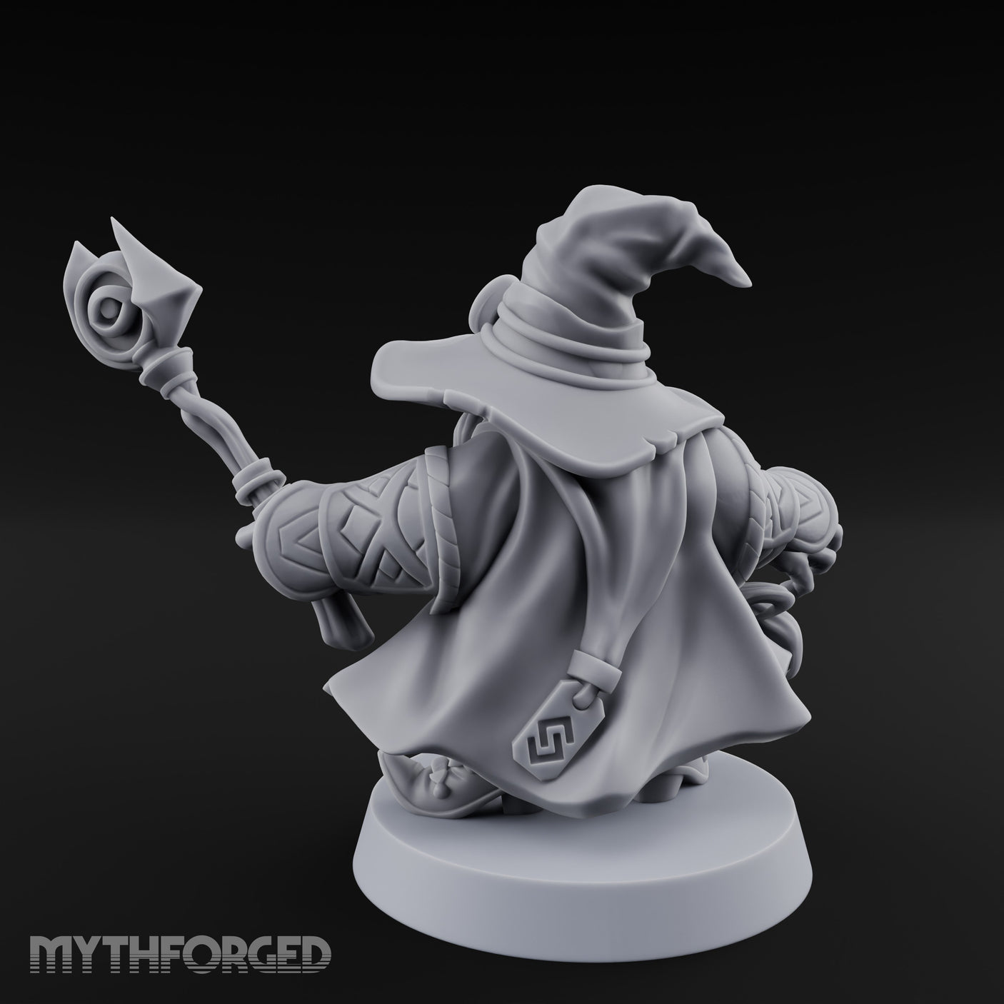 Dual Staff Brandishing Dwarf Wizard Miniature for Dungeons and Dragons, Pathfinder or other TTRPGs