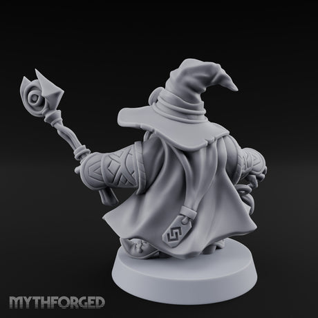 Dual Staff Brandishing Dwarf Wizard Miniature for Dungeons and Dragons, Pathfinder or other TTRPGs