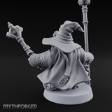 Dual Staff Brandishing Dwarf Wizard Miniature for Dungeons and Dragons, Pathfinder or other TTRPGs