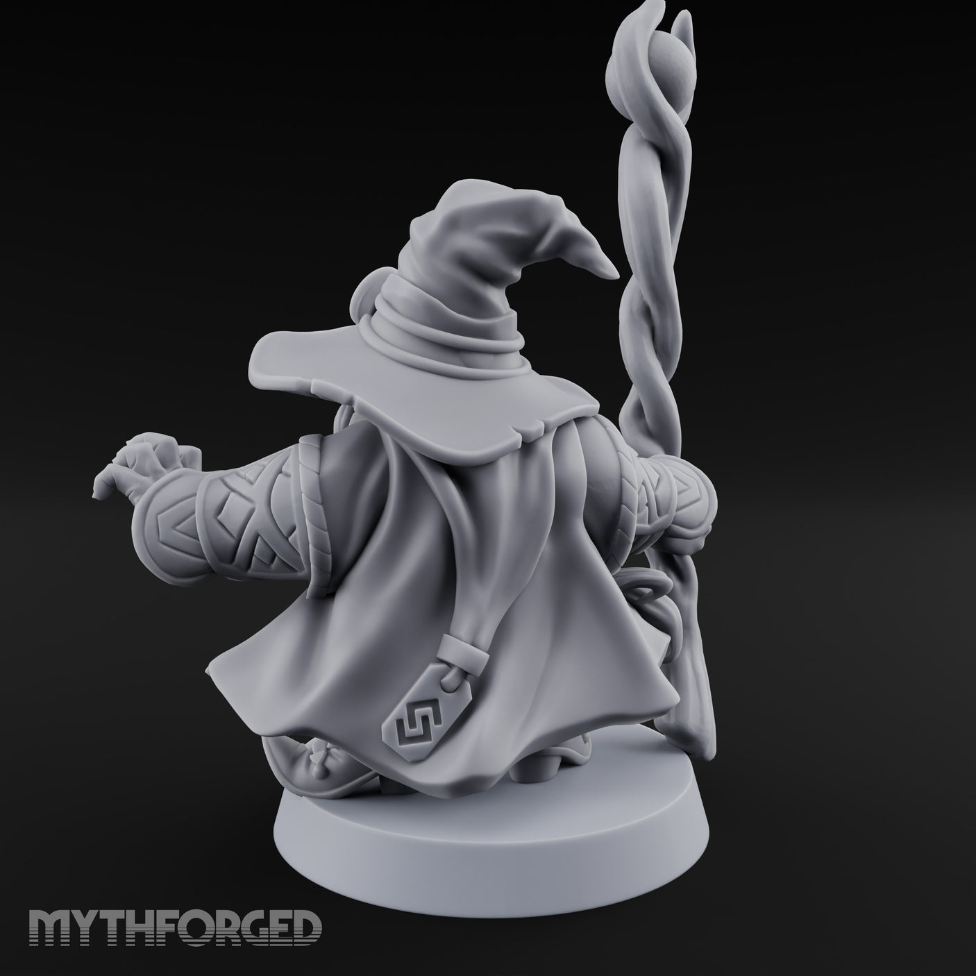 Dual Staff Brandishing Dwarf Wizard Miniature for Dungeons and Dragons, Pathfinder or other TTRPGs