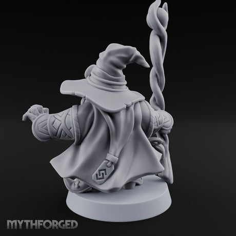 Dual Staff Brandishing Dwarf Wizard Miniature for Dungeons and Dragons, Pathfinder or other TTRPGs