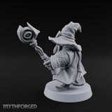 Dual Staff Brandishing Dwarf Wizard Miniature for Dungeons and Dragons, Pathfinder or other TTRPGs