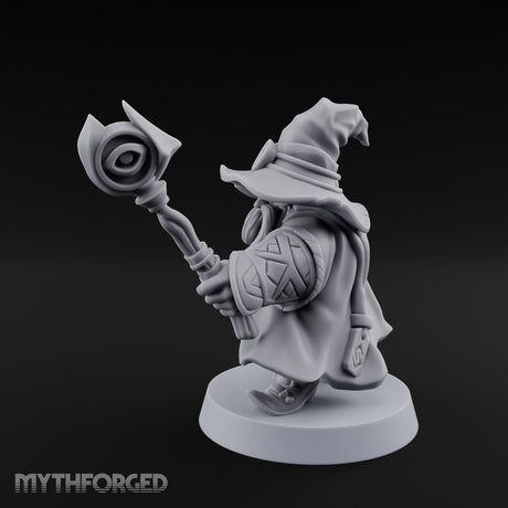 Dual Staff Brandishing Dwarf Wizard Miniature for Dungeons and Dragons, Pathfinder or other TTRPGs