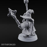 Dual Staff Brandishing Dwarf Wizard Miniature for Dungeons and Dragons, Pathfinder or other TTRPGs