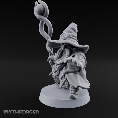 Dual Staff Brandishing Dwarf Wizard Miniature for Dungeons and Dragons, Pathfinder or other TTRPGs