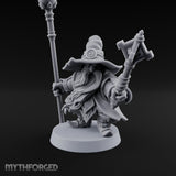Dual Staff Brandishing Dwarf Wizard Miniature for Dungeons and Dragons, Pathfinder or other TTRPGs