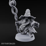 Dual Staff Brandishing Dwarf Wizard Miniature for Dungeons and Dragons, Pathfinder or other TTRPGs