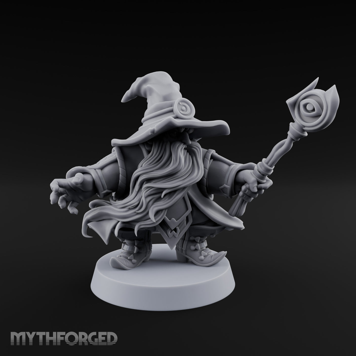 Dual Staff Brandishing Dwarf Wizard Miniature for Dungeons and Dragons, Pathfinder or other TTRPGs