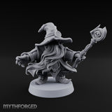 Dual Staff Brandishing Dwarf Wizard Miniature for Dungeons and Dragons, Pathfinder or other TTRPGs