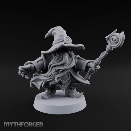 Dual Staff Brandishing Dwarf Wizard Miniature for Dungeons and Dragons, Pathfinder or other TTRPGs