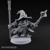 Dual Staff Brandishing Dwarf Wizard Miniature for Dungeons and Dragons, Pathfinder or other TTRPGs