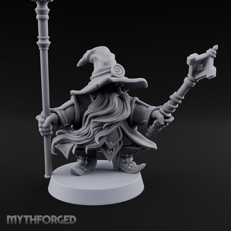 Dual Staff Brandishing Dwarf Wizard Miniature for Dungeons and Dragons, Pathfinder or other TTRPGs