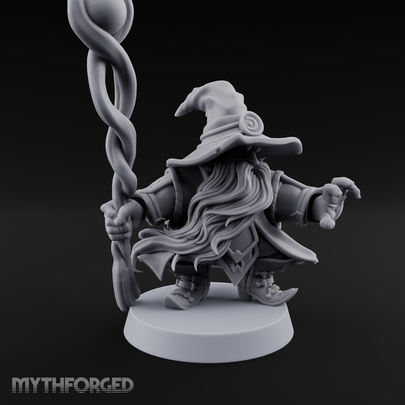 Dual Staff Brandishing Dwarf Wizard Miniature for Dungeons and Dragons, Pathfinder or other TTRPGs