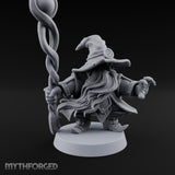 Dual Staff Brandishing Dwarf Wizard Miniature for Dungeons and Dragons, Pathfinder or other TTRPGs