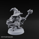 Dual Staff Brandishing Dwarf Wizard Miniature for Dungeons and Dragons, Pathfinder or other TTRPGs
