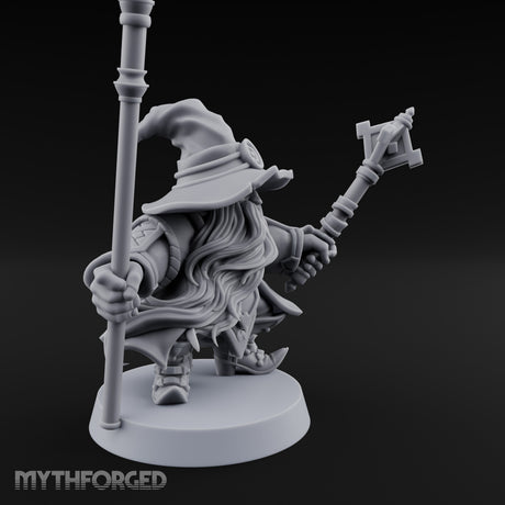 Dual Staff Brandishing Dwarf Wizard Miniature for Dungeons and Dragons, Pathfinder or other TTRPGs