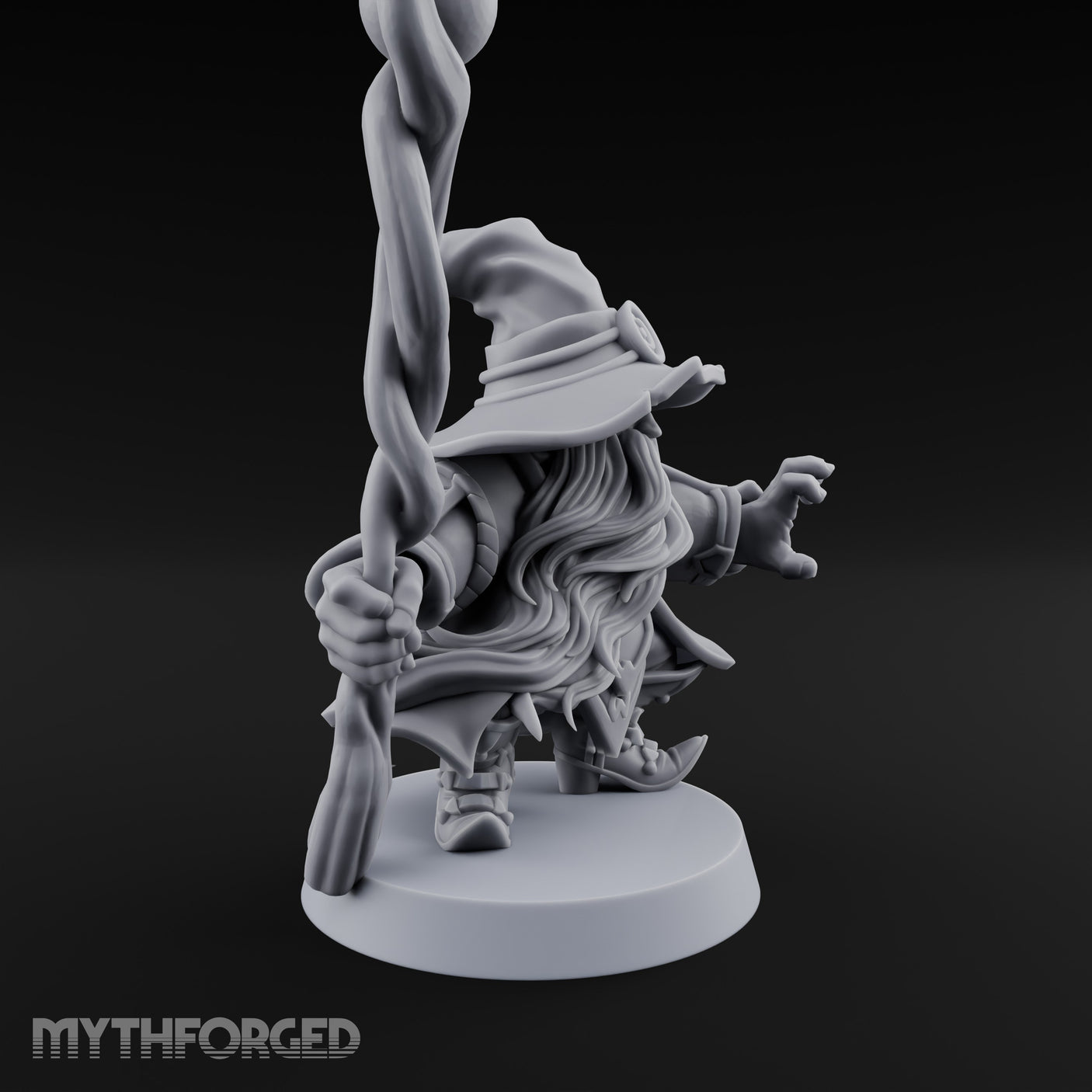 Dual Staff Brandishing Dwarf Wizard Miniature for Dungeons and Dragons, Pathfinder or other TTRPGs