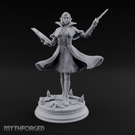 Dual Wand Wielding Elf Lich Sorceress Miniature for Dungeons and Dragons, Pathfinder or other TTRPGs