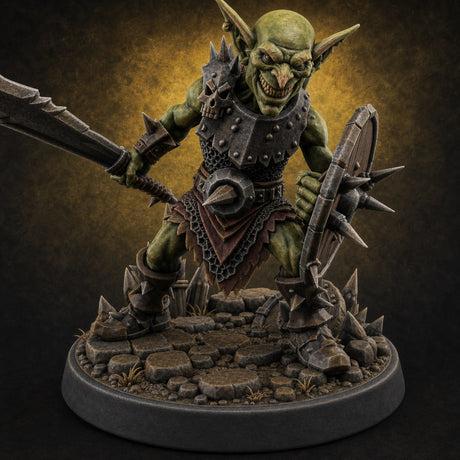 Dual Wielding Maniac Goblin Warrior — painted concept preview (miniature supplied unpainted)