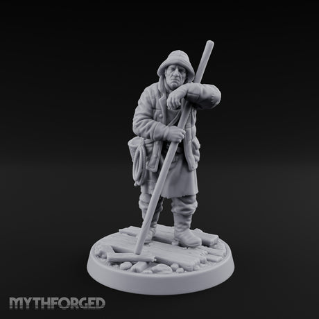 Elbow Resting Pole Leaning Human Ferryman Miniature for Dungeons and Dragons, Pathfinder or other TTRPGs