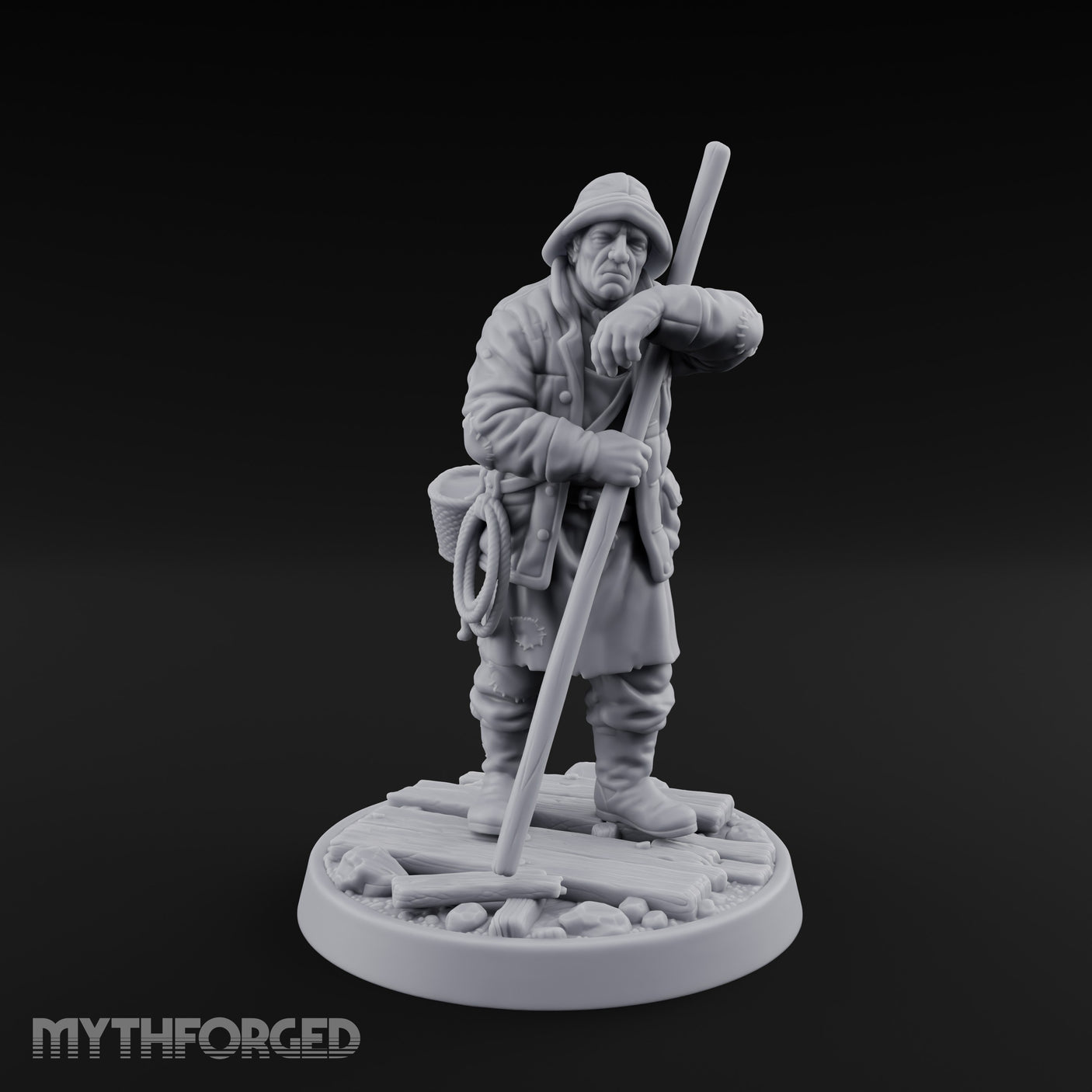 Elbow Resting Pole Leaning Human Ferryman Miniature for Dungeons and Dragons, Pathfinder or other TTRPGs