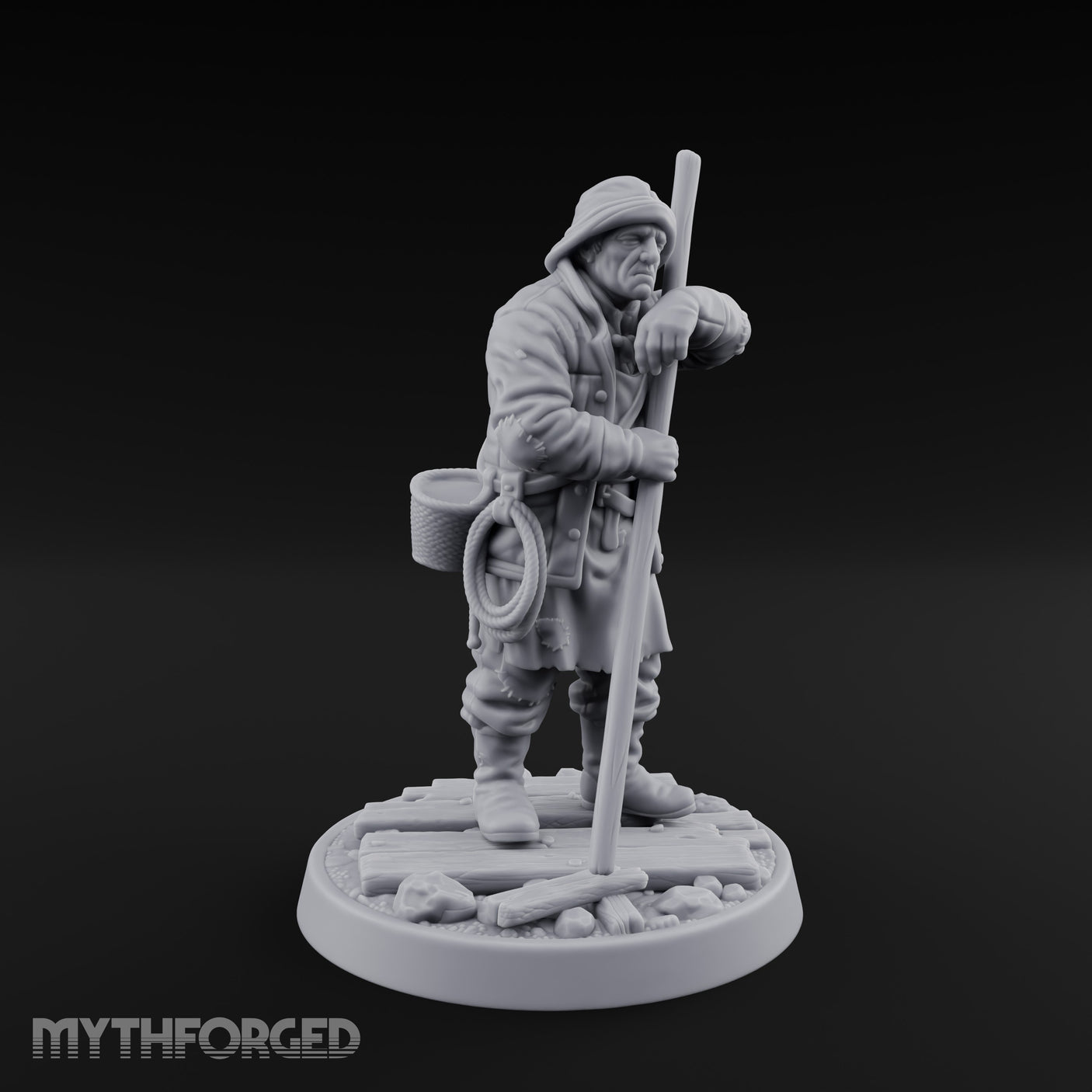Elbow Resting Pole Leaning Human Ferryman Miniature for Dungeons and Dragons, Pathfinder or other TTRPGs