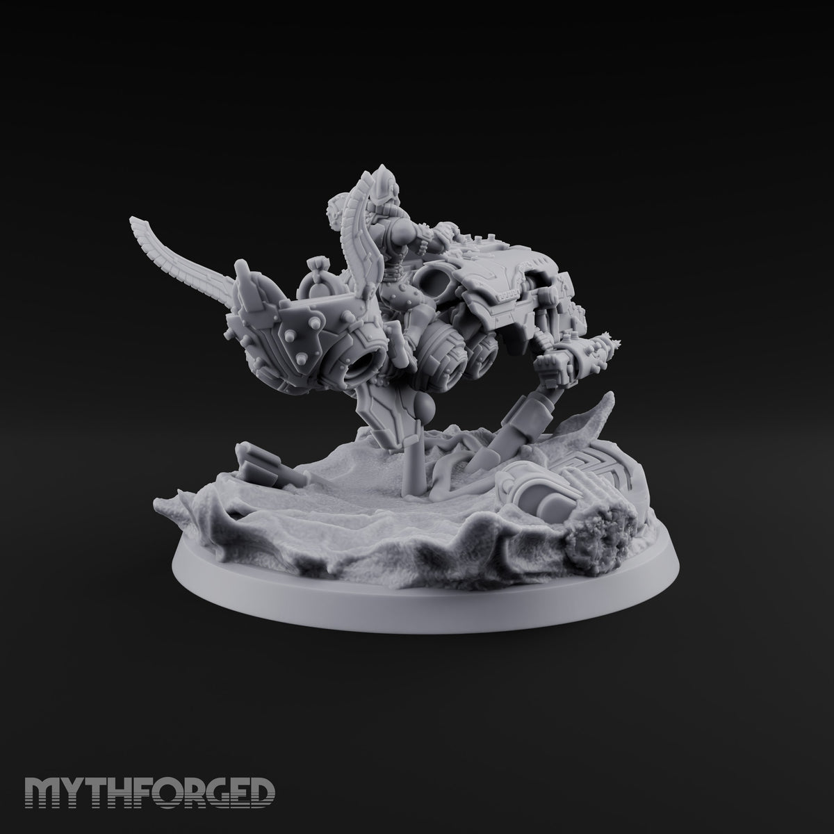 Dust Settles Behind the Pack Human Beast-Bike Rider E — Pilot Only · FX