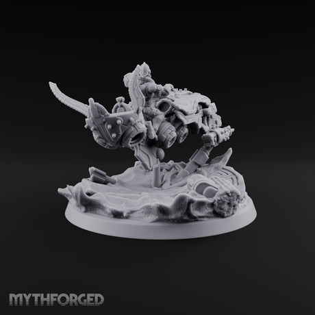 Dust Settles Behind the Pack Human Beast-Bike Rider E — Pilot Only · FX