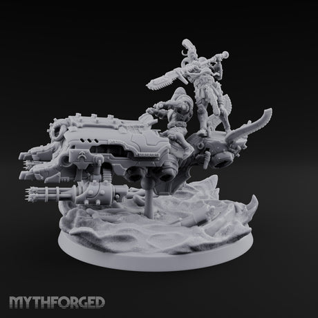 Dust Settles Behind the Pack Human Beast-Bike Rider E — Pilot + Passenger · FX