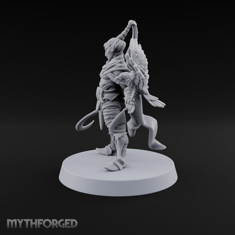 Unbothered by Brambles Elf Druid with Vine Staff and Curved Blade — None · Eagle and Scythe