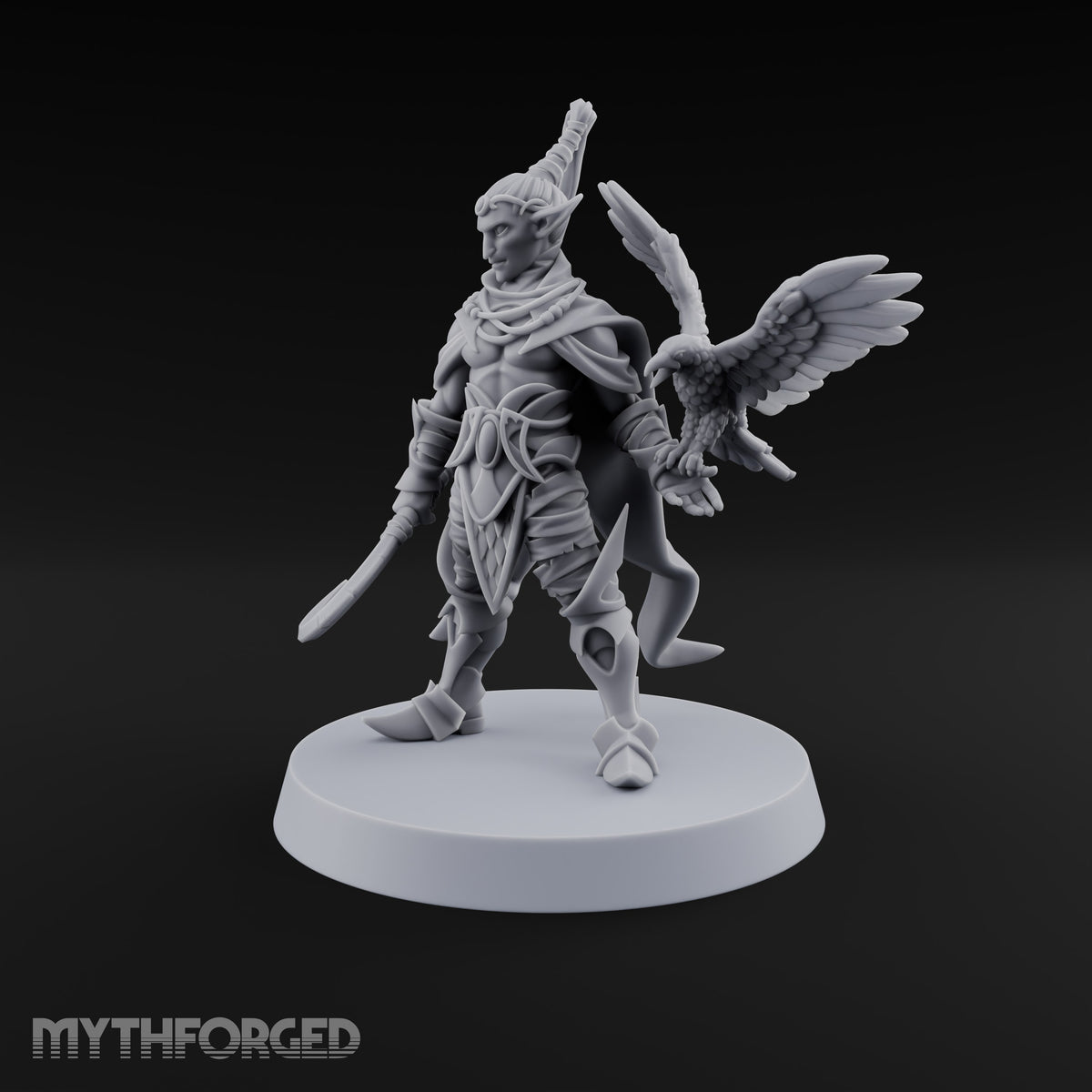 Unbothered by Brambles Elf Druid with Vine Staff and Curved Blade — None · Eagle and Scythe