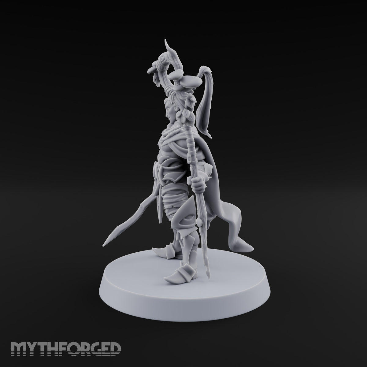 Unbothered by Brambles Elf Druid with Vine Staff and Curved Blade — None · Staff and Sword