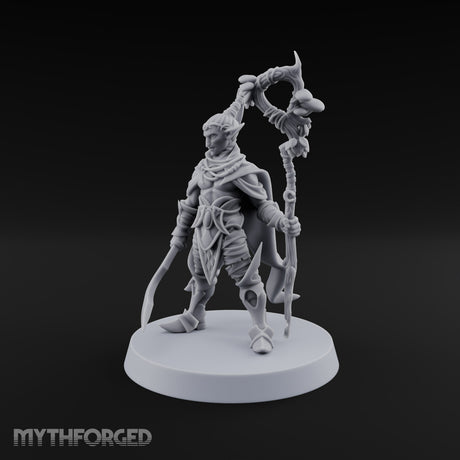 Unbothered by Brambles Elf Druid with Vine Staff and Curved Blade — None · Staff and Sword