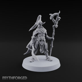 Unbothered by Brambles Elf Druid with Vine Staff and Curved Blade — None · Staff and Sword