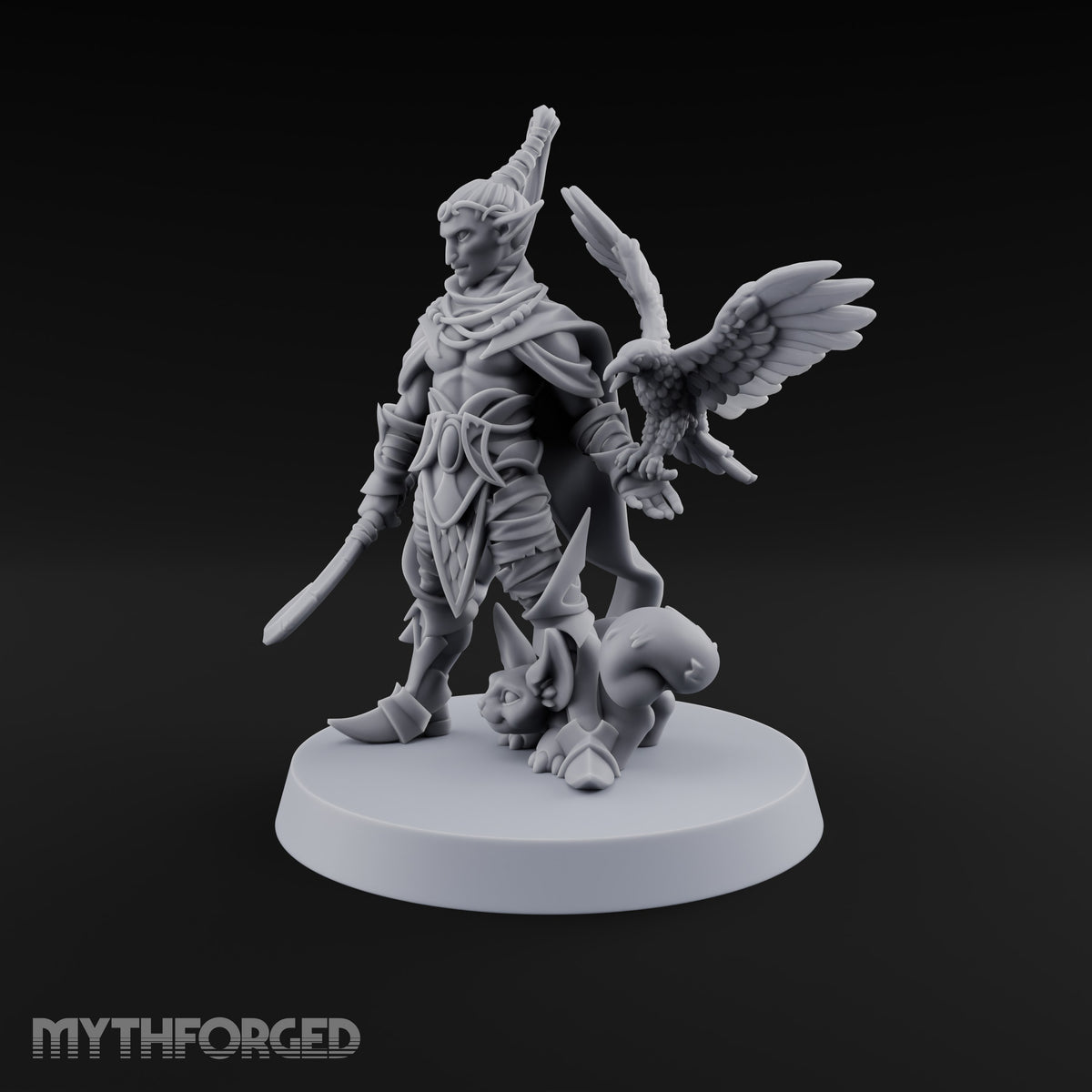Unbothered by Brambles Elf Druid with Vine Staff and Curved Blade — Pet · Eagle and Scythe