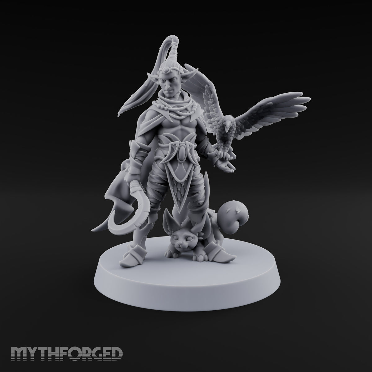 Unbothered by Brambles Elf Druid with Vine Staff and Curved Blade — Pet · Eagle and Scythe