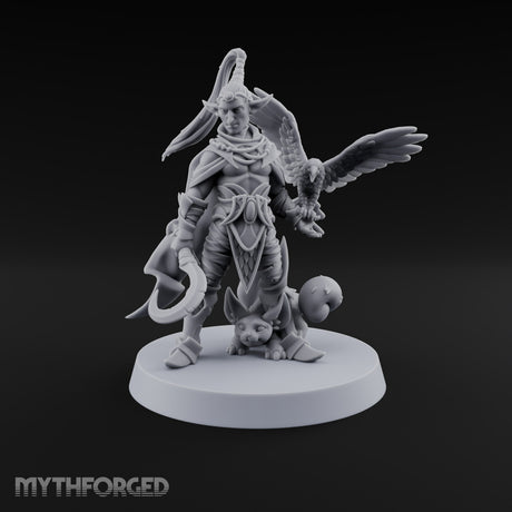 Unbothered by Brambles Elf Druid with Vine Staff and Curved Blade — Pet · Eagle and Scythe