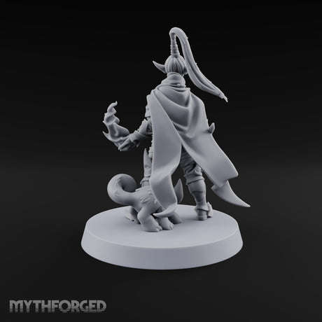 Unbothered by Brambles Elf Druid with Vine Staff and Curved Blade — Pet · Fire and Wand
