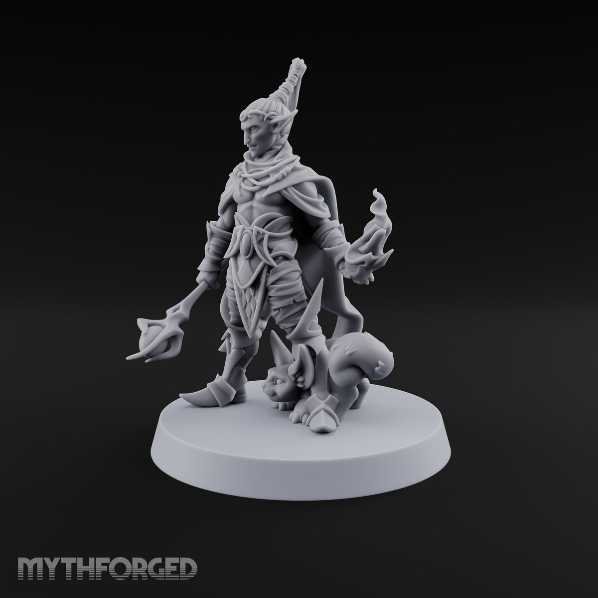 Unbothered by Brambles Elf Druid with Vine Staff and Curved Blade — Pet · Fire and Wand