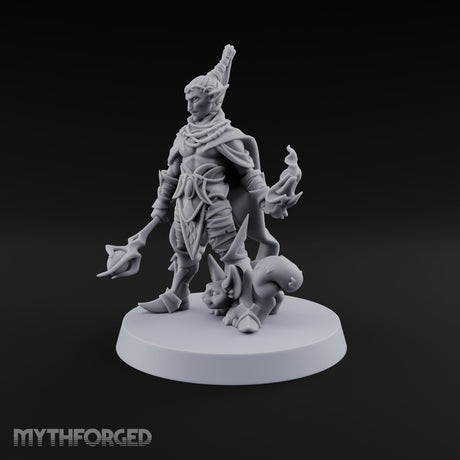 Unbothered by Brambles Elf Druid with Vine Staff and Curved Blade — Pet · Fire and Wand