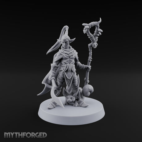 Unbothered by Brambles Elf Druid with Vine Staff and Curved Blade — Pet · Staff and Sword