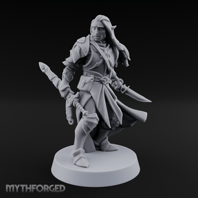 Dual Blades Pensive Elf Fighter Miniature for Dungeons and Dragons, Pathfinder or other TTRPGs