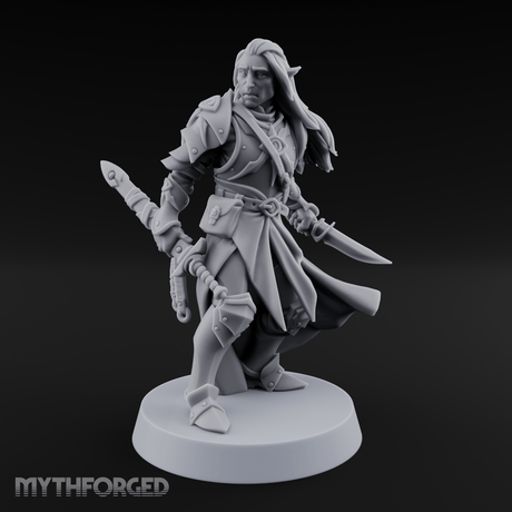 Dual Blades Pensive Elf Fighter Miniature for Dungeons and Dragons, Pathfinder or other TTRPGs