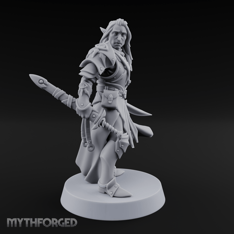 Dual Blades Pensive Elf Fighter Miniature for Dungeons and Dragons, Pathfinder or other TTRPGs