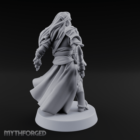 Dual Blades Pensive Elf Fighter Miniature for Dungeons and Dragons, Pathfinder or other TTRPGs